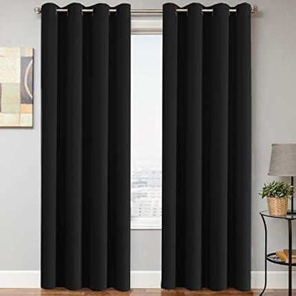 H.VERSAILTEX Blackout Thermal Insulated Light Blocking Curtains for Living Room Bedroom Window Treatment Extra Long Panels/Drapes, Grommet Top (52 Inch by 108 Inch, Black, Set of 2)