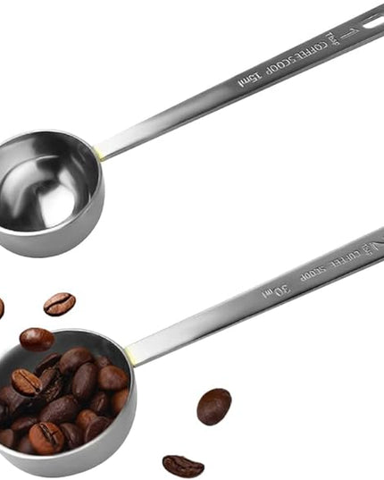 Coffee Scoop, Stainless Steel Coffee Spoons Set, 1 tablespoon (15ml) and 1 tablespoons (30ml) Measuring Spoon, Tablespoon Measure Spoon for Coffee, Milk Powder, Fruit Powder, 2 Pack(Long)