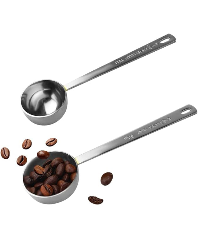 Coffee Scoop, Stainless Steel Coffee Spoons Set, 1 tablespoon (15ml) and 1 tablespoons (30ml) Measuring Spoon, Tablespoon Measure Spoon for Coffee, Milk Powder, Fruit Powder, 2 Pack(Long)