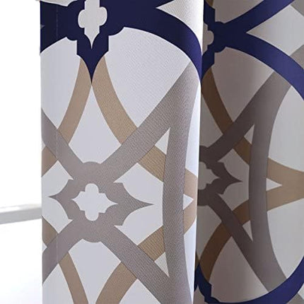 DriftAway Alexander 80% Blackout Curtains for Living Room 250GSM Pattern Match Thermal Insulated Room Darkening Geo Moroccan Mid Century Grommet Bedroom Drapes 2 Panels 52 Inch by 54 Inch Navy Gray