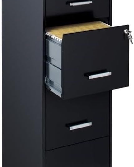 Pemberly Row 4 Drawers 46.38" Vertical Black Metal Filing Cabinet Lockable Pre-Assembled Stationary Letter Size for Home, Office