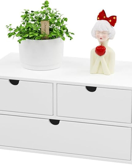 Wisuce Bamboo Desk Organizer - Mini Bamboo Desk Drawer Tabletop Cosmetic Storage Organization for Office or Home White
