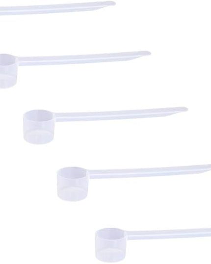 Plastic Measuring Scoop, 1/2 Tablespoon (7.5 cc | 1.5 tsp | 7.5 mL) Long Handle Spoons for Powders, Granules, Coffee, Pet Food, Baking Supplies, Protein and Other Dry Goods, BPA Free (Set of 5)