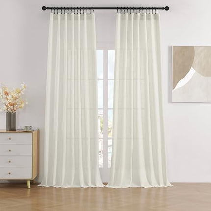 Joydeco Ivory Linen Curtains Light Filtering | 52 Inch Width | For Living Room | 84 Inch Length | Pack of 8