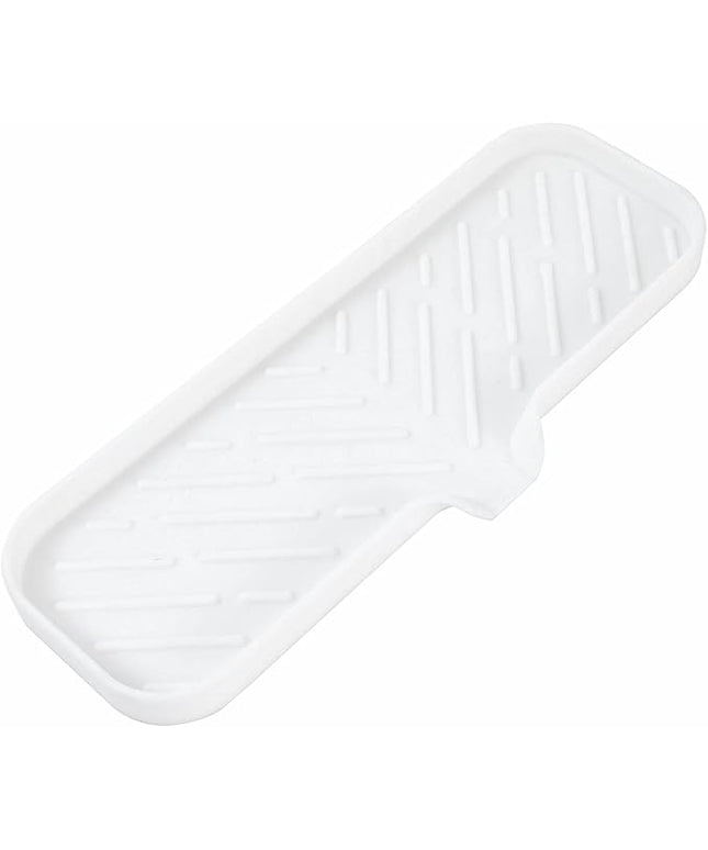 Silicone Bathroom Soap Dishes with Drain Spout-Bathroom and Kitchen Sink Organizer,Sponge Holder,Dish Soap Tray,Perfect for Dispenser,Scrubber,Bottle,Cup on Sink or Counter-White 12"×4"