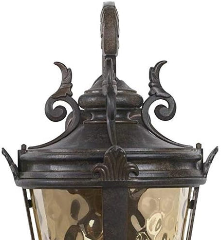 John Timberland Casa Marseille Rustic Industrial Outdoor Wall Light Fixture Warm Bronze Scroll 27 1/2" Hammered Glass for Exterior House Porch Patio Outside Deck Garage Yard Front Door Garden Home