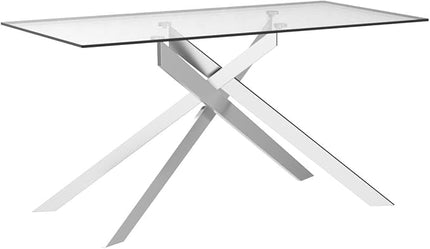 Edwin's Choice 58.5” Rectangle Glass Dining Table, Tempered Glass Tabletop and Metal Tubular Legs, Modern Style Table for Home, Kitchen, Dining Room 58.5”Lx29”Wx30”H, Silver (Table Only)