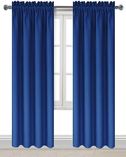 DWCN Blackout Curtains Room Darkening Thermal Insulated Bedroom Curtains Window Curtain Panels, 38 x 84 inches Long, Set of 2 Classic Blue Rod Pocket Drapes