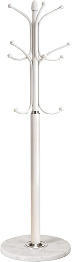 Kertnic Metal Coat Rack Stand with Natural Marble Base, Free Standing Hall Tree with 12 Hooks for Hanging Scarf, Bag, Jacket, Home Entry-way Hat Hanger Organizer (White)