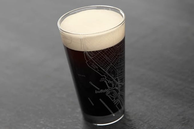 Well Told Engraved Buffalo New York Map Pint Glass, Etched Beer Gift (16 oz, Clear) City Map Pint, Custom City Glassware, Gifts For Beer Lovers