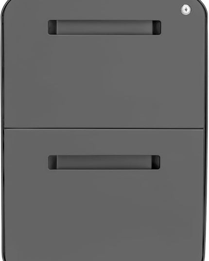 Laura Davidson Furniture Stockpile 2 Drawer Mobile File Cabinet with Lock - Under Desk Metal Filing Cabinet, Legal/Letter File Folders, Wheels and Stationary Feet, Pre-Assembled, Dark Grey