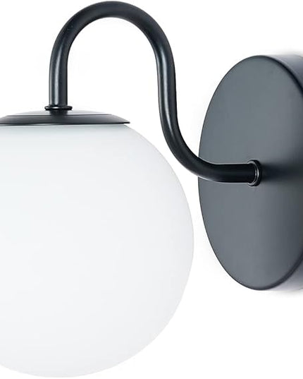 Industrial Bedroom Wall Sconce Black Indoor Wall Light Fixture Milk White Globe Glass Wall Lamp for Bathroom Kitchen Living Room Vanity Hallway (Exclude Bulb)