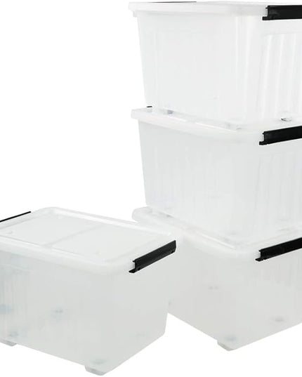 4-Pack Clear Plastic Storage Bins with Lid, 42 L Large Plastic Storage Box