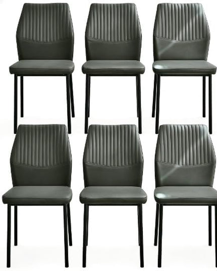 Dining Chairs Set of 6, Dark Grey PU Leather Dining Chairs, Comfortable Upholstered Armless Kitchen Chairs with Black Metal Legs for Living Room, Dining Room, Kitchen