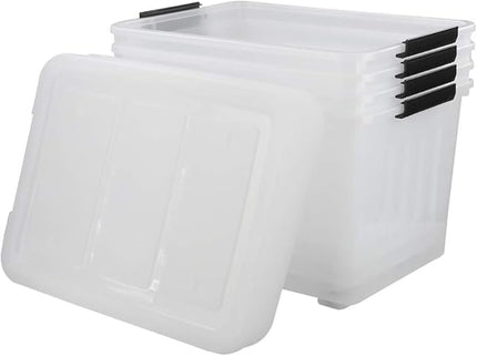 70 L Clear Plastic Large Storage Box with Wheels, Set of 4 LargeLatch Plastic Box for Storage