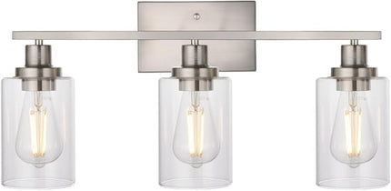 MELUCEE 3 Lights Wall Sconce Brushed Nickel Finished Modern Bathroom Vanity Light Fixtures with Clear Glass Shade Suit for Porch Bedroom Foyer Kitchen (Patent No.: US D963914 S)