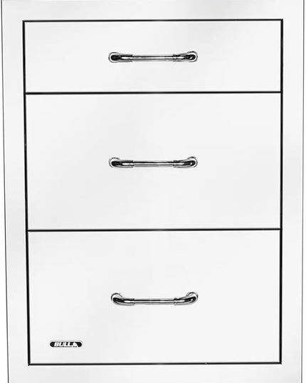 Bull Outdoor Products Premium Components for Outdoor Kitchen BBQ Island Drawer, Triple, 2+1 Stainless Steel with Reveal