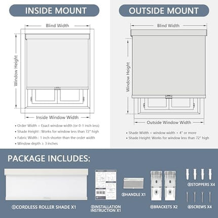 AOSKY Blackout Roller Shades Cordless Blinds for Windows, Free-Stop Shades with Valance, Thermal Insulated Fabric, UV Protection, Natural Woven Blinds for Home and Office (56" W x 72" H, White)