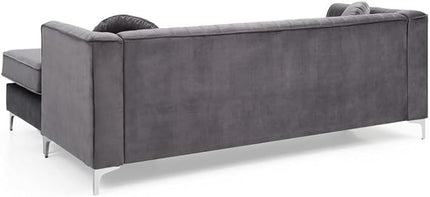 Velvet Sofa Chaise Lounge Gray Modern Living Room Furniture
