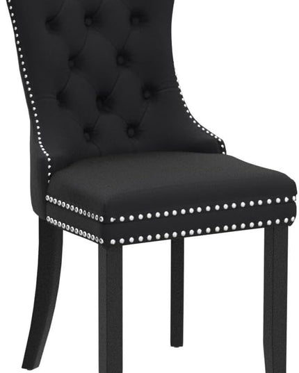 SoarFlash Velvet Dining Chairs Set of 6, Tall Back Side Chair, Modern Upholstered High-end Tufted Side Chair with Button Back Ring, Solid Wood Legs (Black)
