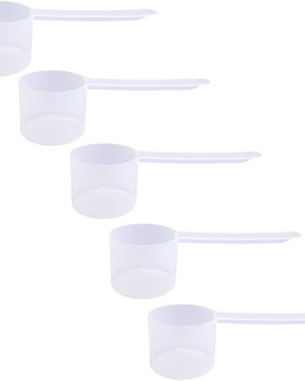 Plastic Measuring Scoop, (50 cc | 10 tsp | 3.33 Tbsp | 50 mL) Long Handle Spoons for Powders, Granules, Coffee, Pet Food, Baking Supplies, Protein and Other Dry Goods, BPA Free (Set of 5)