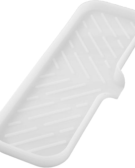 Silicone Bathroom Soap Dishes with Drain Spout-Bathroom and Kitchen Sink Organizer,Sponge Holder,Dish Soap Tray,Perfect for Dispenser,Scrubber,Bottle,Cup on Sink or Counter-Translucent 12"×4"