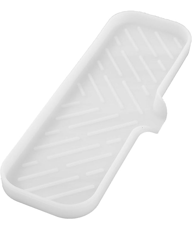 Silicone Bathroom Soap Dishes with Drain Spout-Bathroom and Kitchen Sink Organizer,Sponge Holder,Dish Soap Tray,Perfect for Dispenser,Scrubber,Bottle,Cup on Sink or Counter-Translucent 12"×4"
