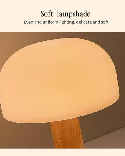 Mushroom Operated Table Lamp 3000mAh Cordless Rechargeable, Touch Dimmable Desk Lamp, LED Night Light for Patio Camping Restaurant Home, H7.3in, Wood Grain