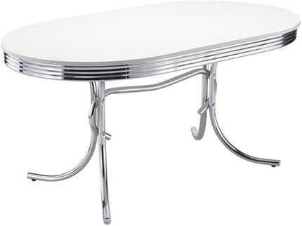 Pemberly Row 5-Piece Contemporary Metal Oval Dining Set in Chrome and Red