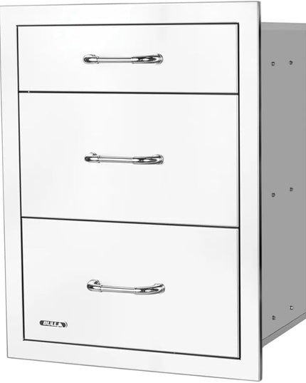 Bull Outdoor Products Premium Components for Outdoor Kitchen BBQ Island Drawer, Triple, 2+1 Stainless Steel with Reveal