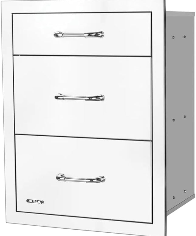 Bull Outdoor Products Premium Components for Outdoor Kitchen BBQ Island Drawer, Triple, 2+1 Stainless Steel with Reveal
