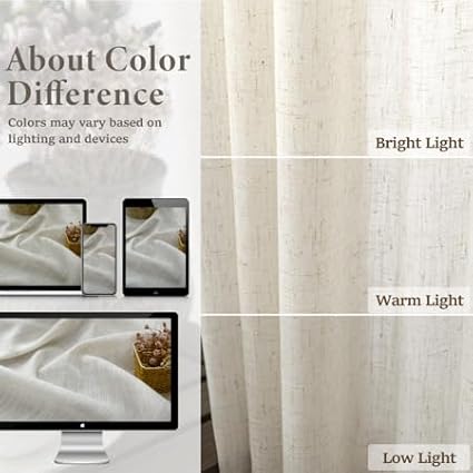 Pitalk 120 Inches Long Curtains for Living Room 2 Pieces Window Panels Cream Ivory Colored Curtains for Bedroom Dining Room Villa Hallway Hall Divider Natural Linen Sheer Drapes 38x120 10FT Length