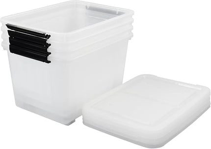 4-Pack Plastic Large Storage Box with Lid, Latching Storage Box Bin, Clear, 30 L