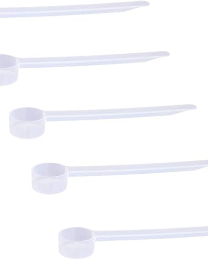 Plastic Measuring Scoop, (5 cc | 1 teaspoon | 5 mL) Long Handle Spoons for Powders, Granules, Coffee, Pet Food, Baking Supplies, Protein and Other Dry Goods, BPA Free (Set of 5)
