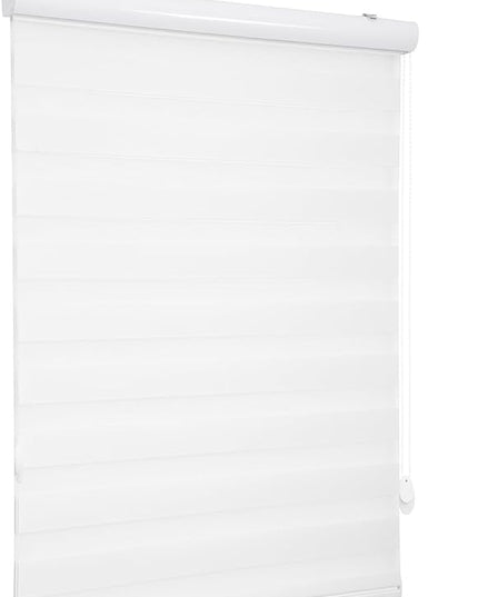 Shadesu Custom Size Zebra Blinds for Windows, 21" W x 72 H, White, Dual Layer Free-Stop Zebra Shades, Light Control for Day and Night, Sheer Blinds for Indoor Windows, Bedroom, Kitchen