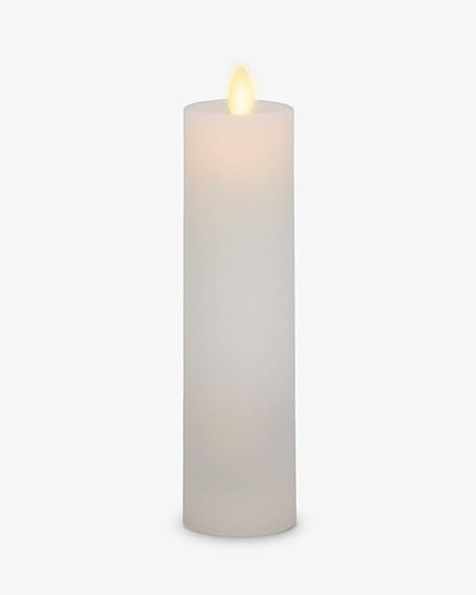 Luminara Classic Slim Flameless LED Candle, White 2" x 7.9", Battery Operated Moving Flame Pillar w/Timer, Safe Realistic Wax Candle, Home Decor