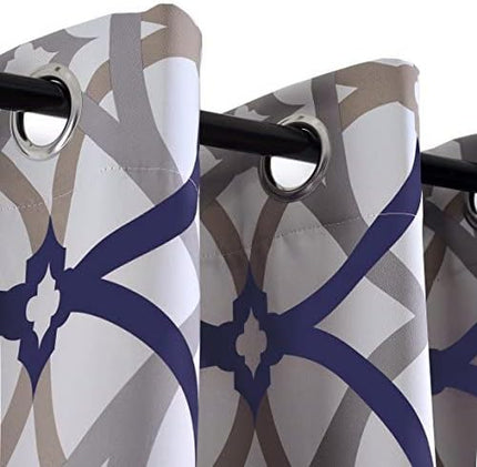 DriftAway Alexander 80% Blackout Curtains for Living Room 250GSM Pattern Match Thermal Insulated Room Darkening Geo Moroccan Mid Century Grommet Bedroom Drapes 2 Panels 52 Inch by 54 Inch Navy Gray