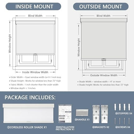 AOSKY Blackout Roller Shades Cordless Blinds for Windows, Free-Stop Shades with Valance, Thermal Insulated Fabric, UV Protection, Natural Woven Blinds for Home(49" W x 72" H, White)