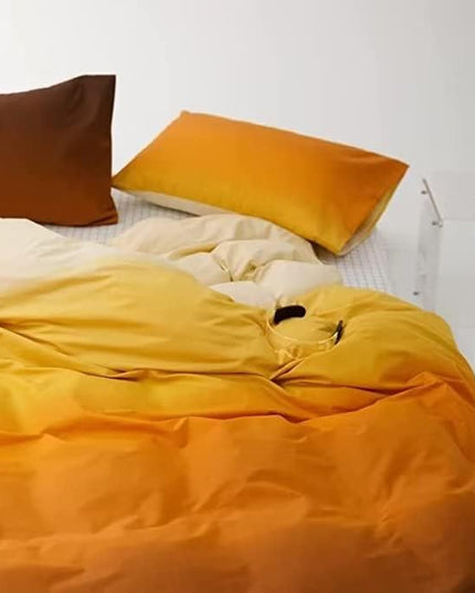 Houseri Queen Comforter Set Gradient Orange, 3 Piece Lightweight Cream and Yellow Bedding Gold Brown Aesthetic Art Style Soft Comfy Sunset Yellow Comforters Bed Sets Queen for Teen Girls Women