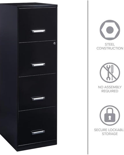 Pemberly Row 4 Drawers 46.38" Vertical Black Metal Filing Cabinet Lockable Pre-Assembled Stationary Letter Size for Home, Office