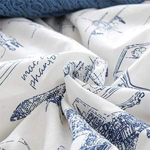 CLOTHKNOW Kids Comforter Set Twin/Twin XL 3Pcs Cartoon Vehicle Bedding Comforter Sets Blue White Comforter Boys Bedding Twin Tank Aircraft Pattern