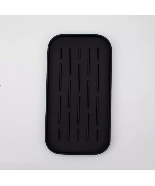Silicone Organizer Tray, Soap and Sponge Holder for Kitchen Sink, Bathroom - Storage Tray for Dish Brush, Soap Dispenser, Dishwashing Accessories (Black 10x5.3in)