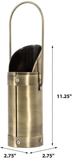 Match Stick Holder in Aged Brass | Decorative Metal Storage Bucket, Caddy, Basket for Long Matchsticks | Home Décor for Fireplace, Wood-Burning Stove, or BBQ Grill | Matches Not Included