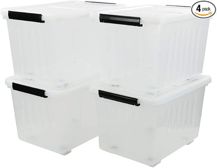 4-Pack Clear Plastic Storage Bins with Lid, 42 L Large Plastic Storage Box