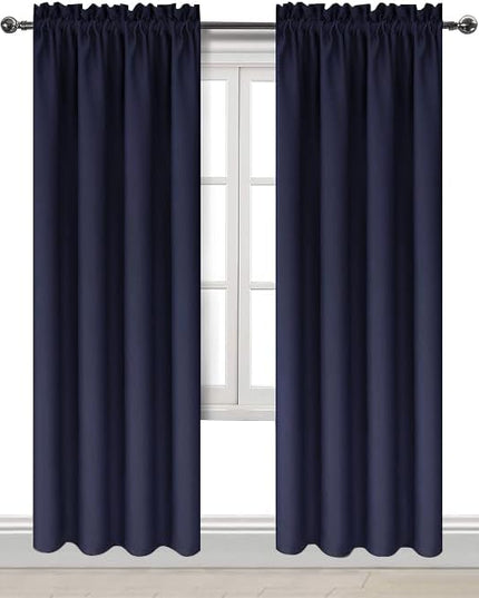 DWCN Blackout Curtains Room Darkening Thermal Insulated Bedroom Curtains Window Curtain Panels, 38 x 84 inches Long, Set of 2 Navy Rod Pocket Drapes