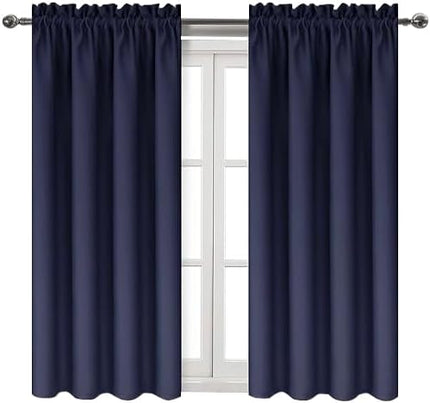 DWCN Navy Room Darkening Blackout Curtains - Thermal Insulated Privacy Energy Saving Window Curtain Drapes 38 x 45 inch Length, Set of 2 Bedroom Living Room Curtains