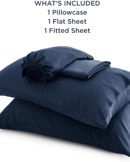 Bedsure Cooling Sheets Twin, Rayon Derived from Bamboo, Breathable & Soft Twin Sheets Set, Deep Pocket Up to 16 Inches, Hotel Luxury Silky Bedding for Hot Sleepers, Navy
