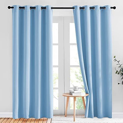 NICETOWN Sky Blue Blackout Curtains - Home Decor Window Treatment Ring Top Blackout Draperies Curtains for Living Room (52 by 84, Blue) (Pack of 22)