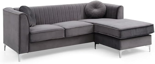Velvet Sofa Chaise Lounge Gray Modern Living Room Furniture