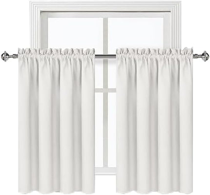 DWCN Short Ivory Blackout Curtains for Small Window, Thermal Insulated Energy Saving Room Darkening Curtains for Kitchen/Bedroom (W60 x L36 inch, Set of 2 Panels, Top of Rod Pocket)